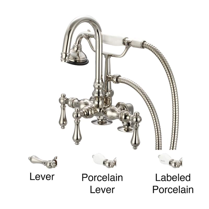 Water Creation Polished Nickel 3 3/8-inch Center Deck Mount Tub Faucet With Gooseneck Spout, 2-inch Risers and Handheld Shower