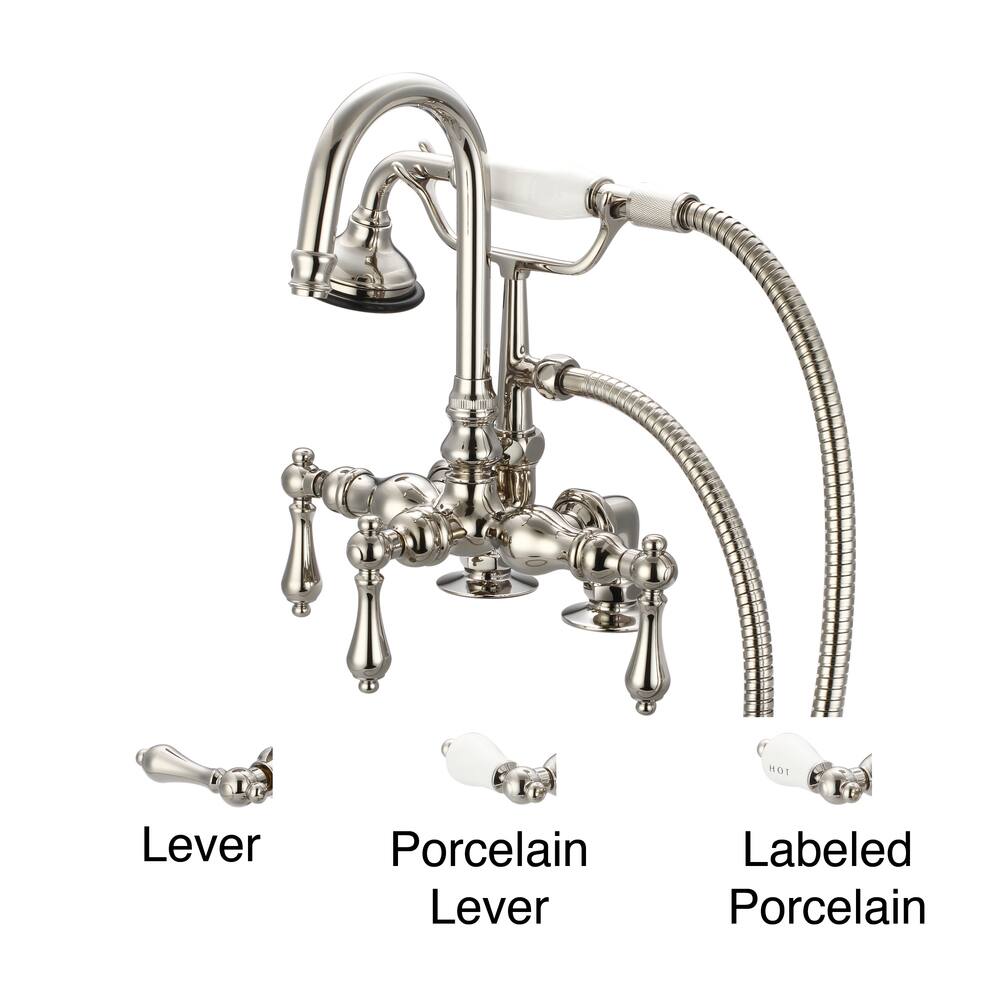 Water Creation Polished Nickel 3 3/8-inch Center Deck Mount Tub Faucet With Gooseneck Spout, 2-inch Risers and Handheld Shower