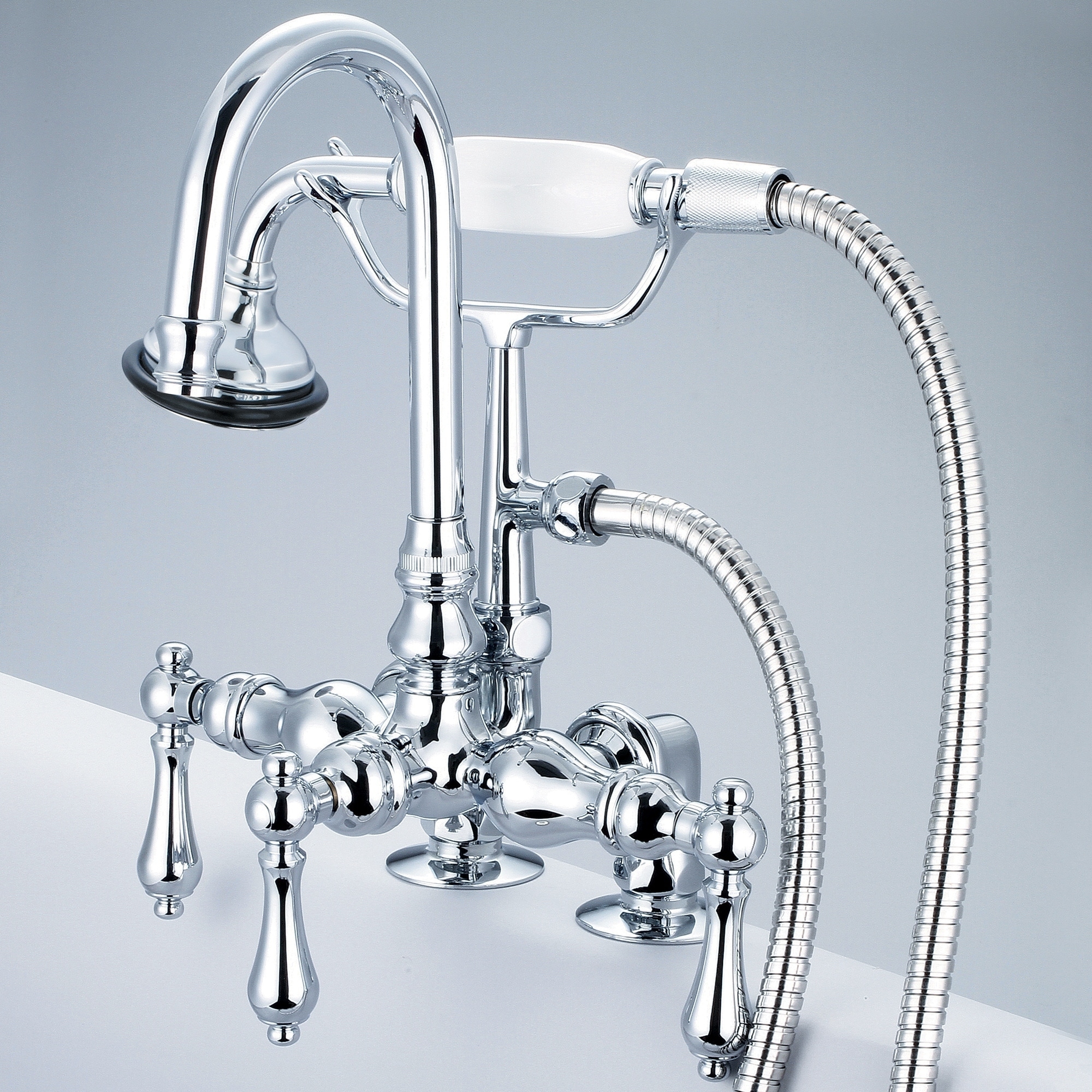 Water Creation F6 0013 01 Vintage Classic 3/8 inch Center Mount Tub Faucet Gooseneck Spout 2 inch Risers Handheld Shower