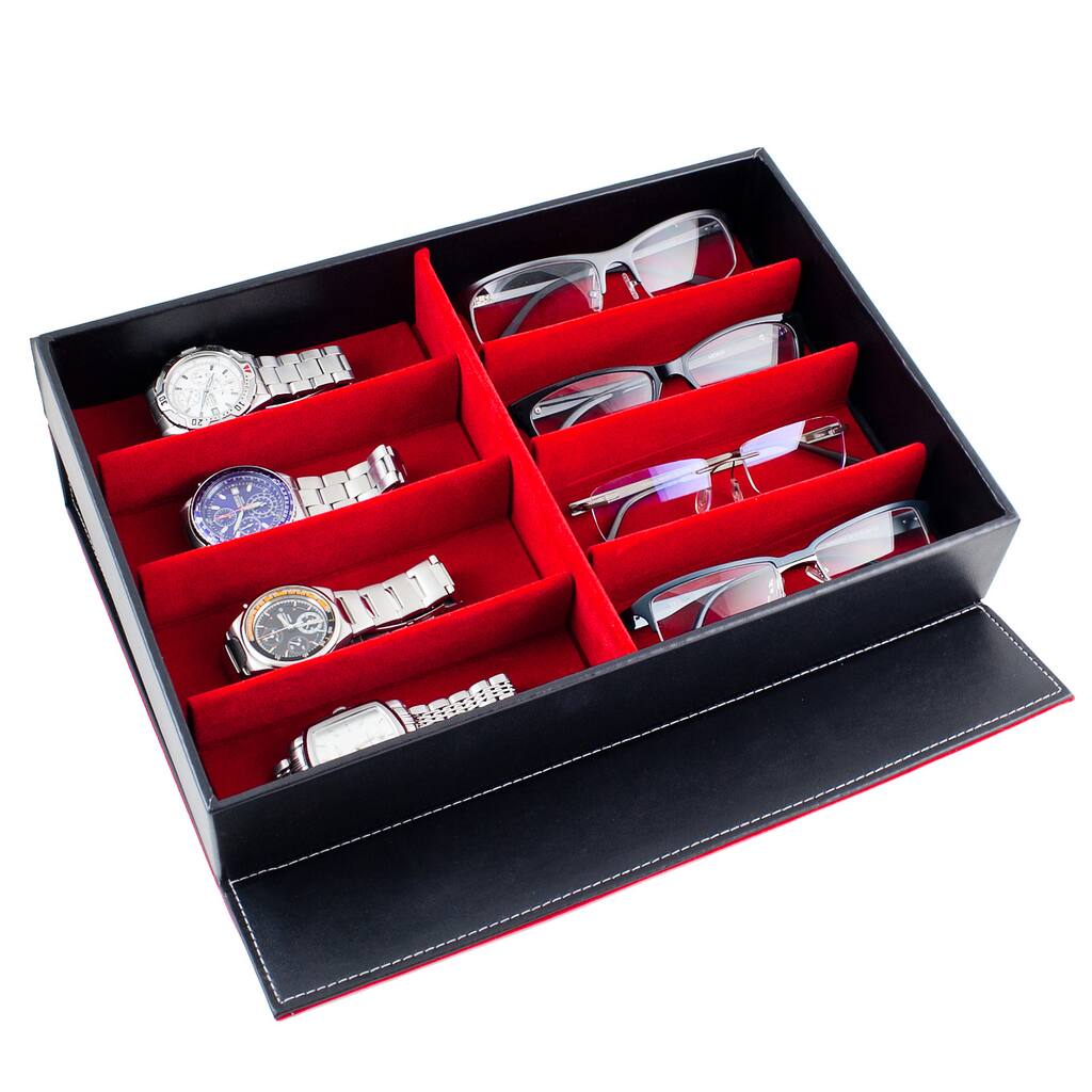 Caddy Bay Collection Black Leatherette Sunglasses, Jewelry, and Watch Storage Display Case