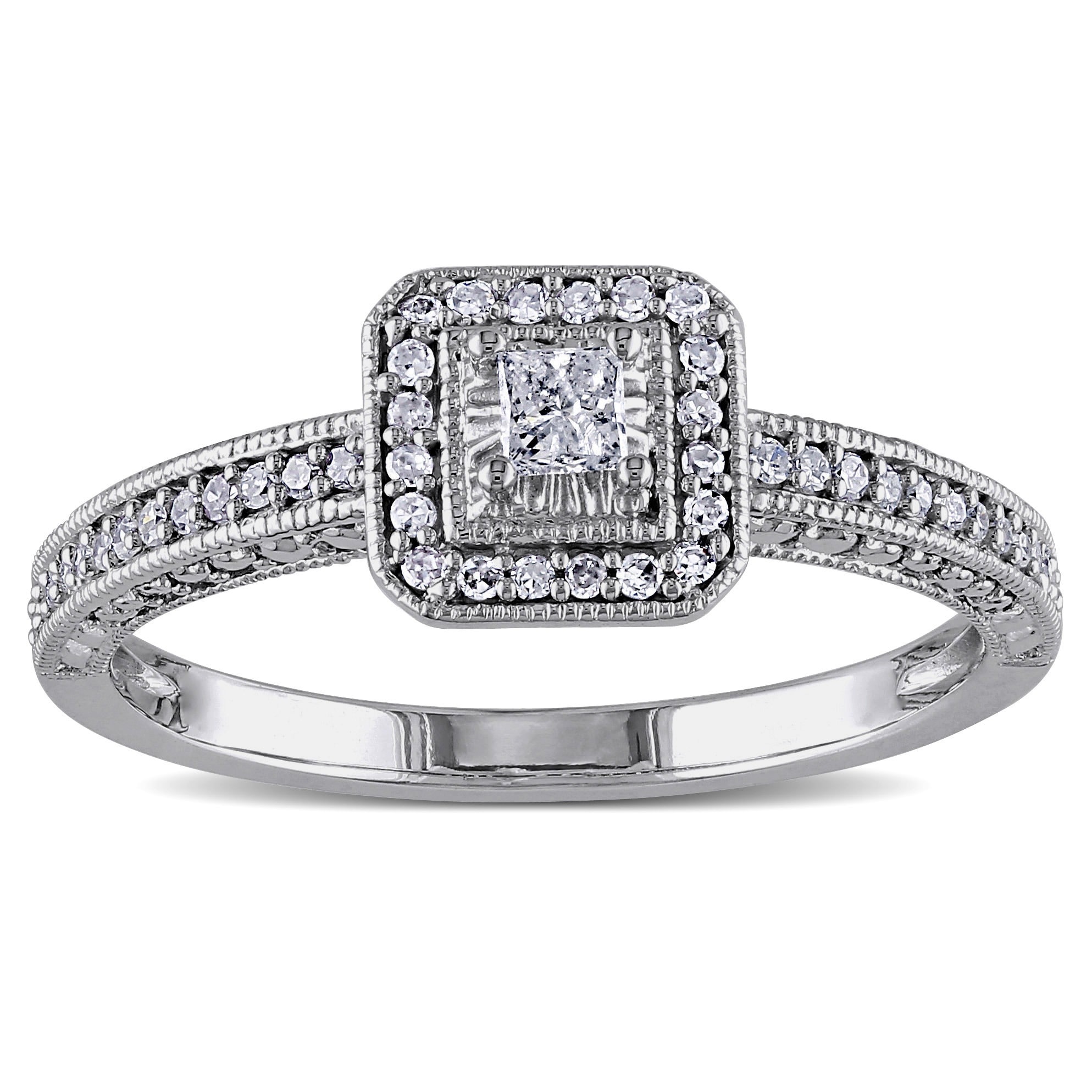 Miadora 10k White Gold 1/4ct TDW Diamond Promise Halo Ring (G H, I1 I2