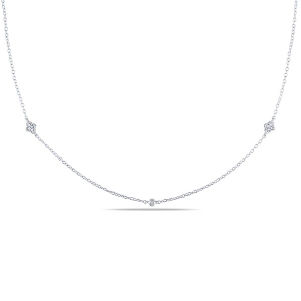 Miadora Sterling Silver 1/10ct TDW Diamond Bezel Station Necklace ...