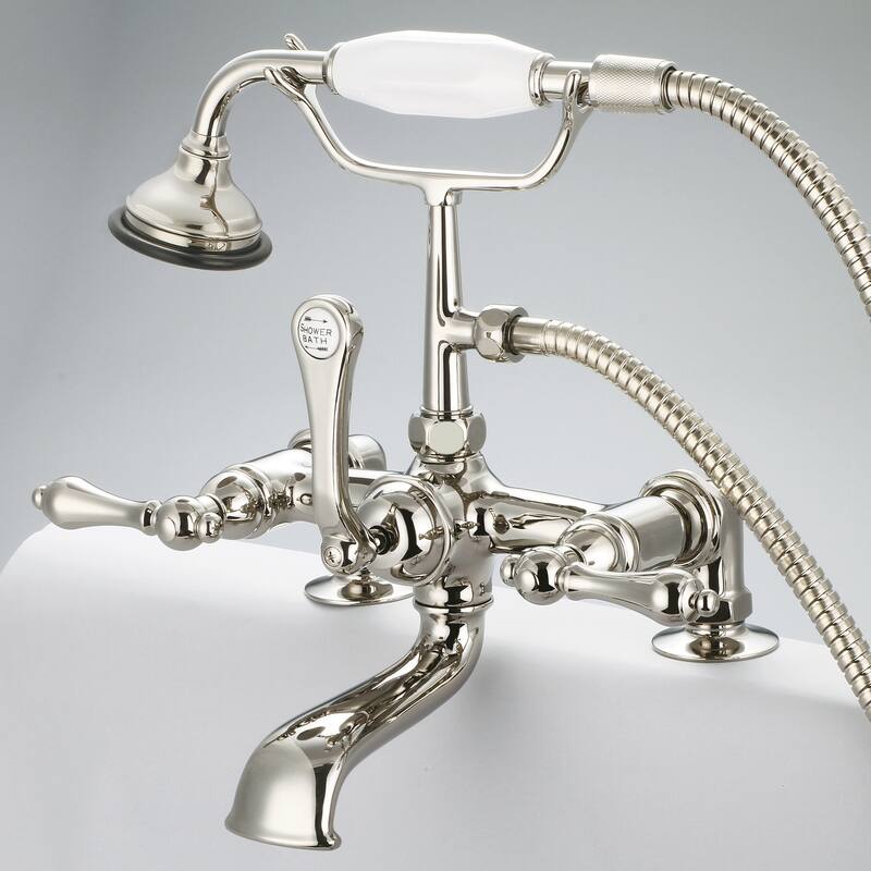 Water Creation Vintage Classic Polished Nickel PVD 7-inch Spread Deck Mount Tub Faucet With 2-inch Risers and Handheld Shower
