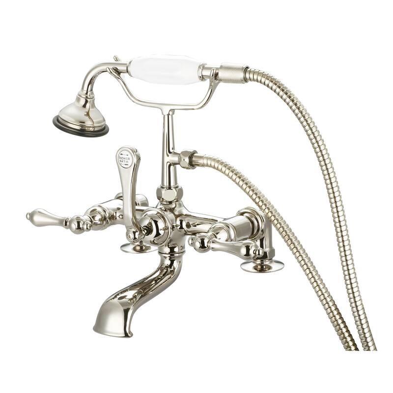 Water Creation Vintage Classic Polished Nickel PVD 7-inch Spread Deck Mount Tub Faucet With 2-inch Risers and Handheld Shower