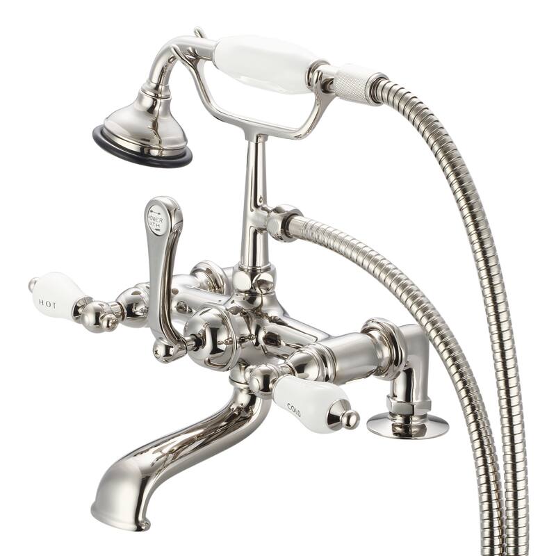Water Creation Vintage Classic Polished Nickel PVD 7-inch Spread Deck Mount Tub Faucet With 2-inch Risers and Handheld Shower