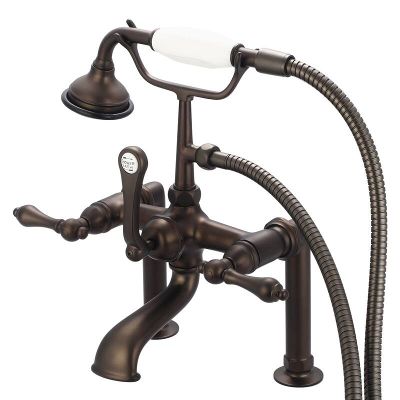 Water Creation Vintage Classic Oil Rubbed Bronze 7-inch Spread Deck Mount Tub Faucet With 6-inch Risers and Handheld Shower