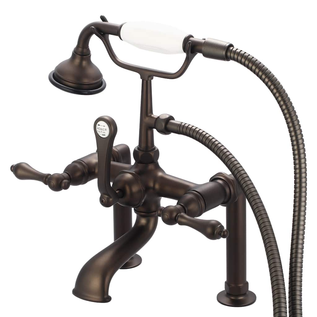 Water Creation Vintage Classic Oil Rubbed Bronze 7-inch Spread Deck Mount Tub Faucet With 6-inch Risers and Handheld Shower