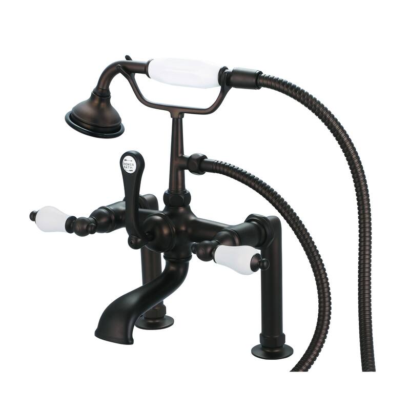 Water Creation Vintage Classic Oil Rubbed Bronze 7-inch Spread Deck Mount Tub Faucet With 6-inch Risers and Handheld Shower