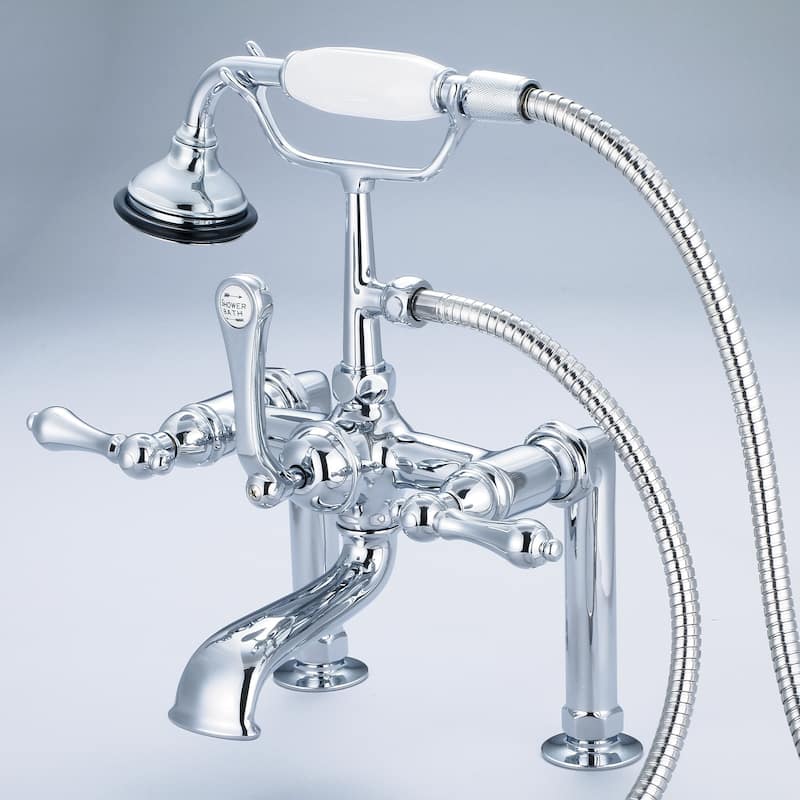 Water Creation Vintage Classic 7-inch Spread Deck Mount Tub Faucet With 6-inch Risers and Handheld Shower in Chrome Finish