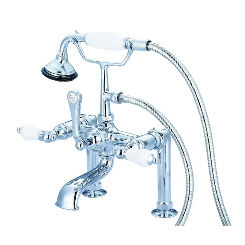 Water Creation Vintage Classic 7-inch Spread Deck Mount Tub Faucet With 6-inch Risers and Handheld Shower in Chrome Finish