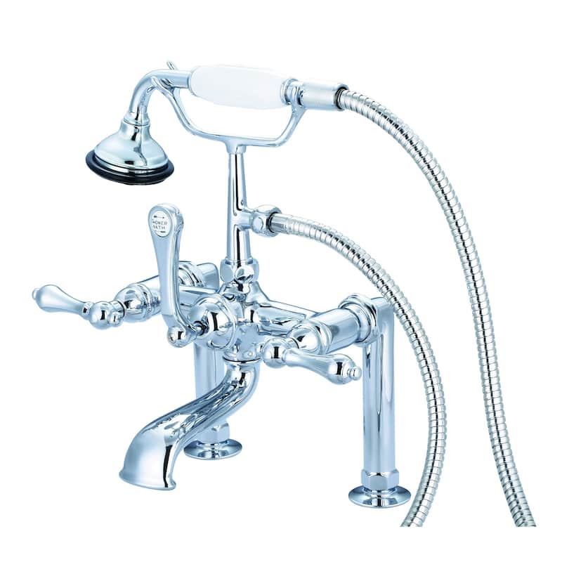 Water Creation Vintage Classic 7-inch Spread Deck Mount Tub Faucet With 6-inch Risers and Handheld Shower in Chrome Finish