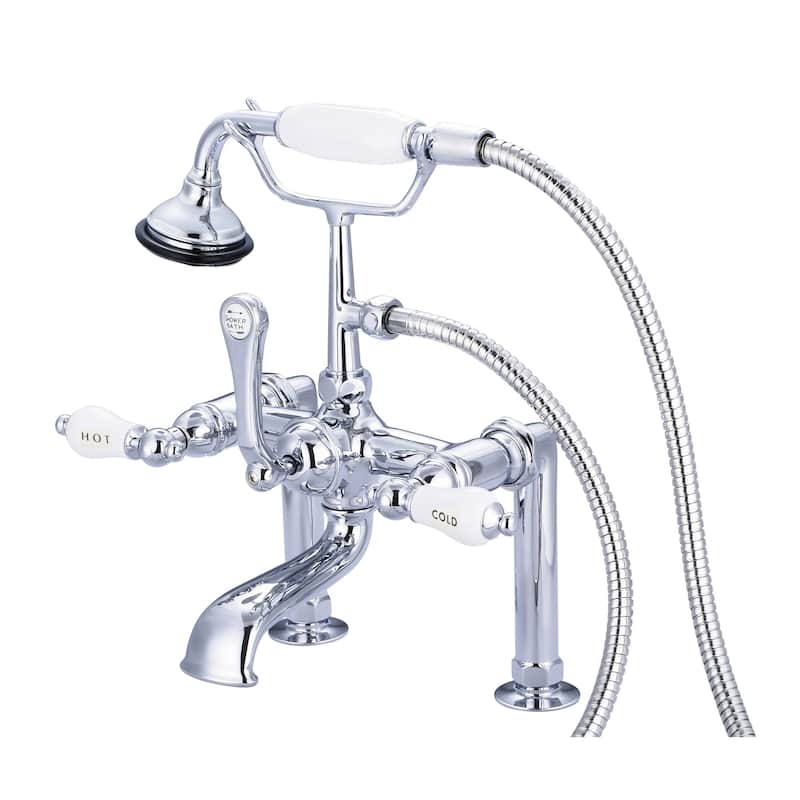 Water Creation Vintage Classic 7-inch Spread Deck Mount Tub Faucet With 6-inch Risers and Handheld Shower in Chrome Finish