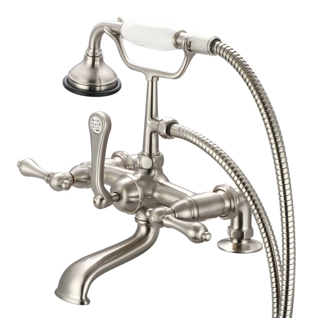 Water Creation Vintage Classic Brushed Nickel 7-inch Spread Deck Mount Tub Faucet With 2-inch Risers and Handheld Shower