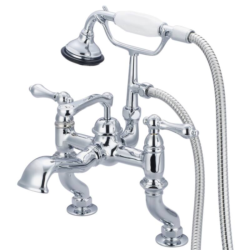 Water Creation Vintage Classic Adjustable Center Deck Mount Tub Faucet With Handheld Shower in Chrome Finish
