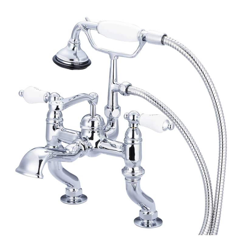 Water Creation Vintage Classic Adjustable Center Deck Mount Tub Faucet With Handheld Shower in Chrome Finish