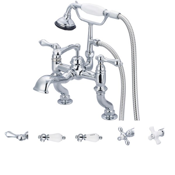 Water Creation Vintage Classic Adjustable Center Deck Mount Tub Faucet With Handheld Shower in Chrome Finish