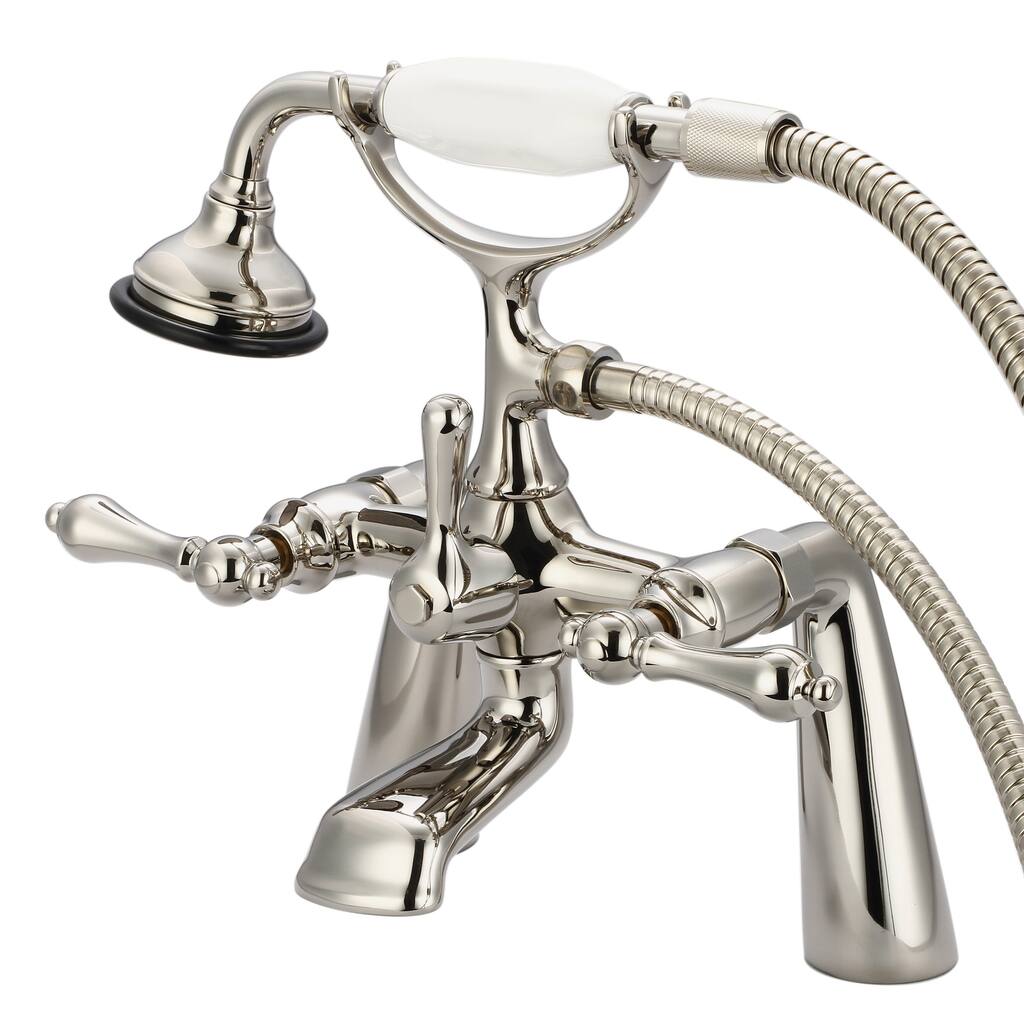 Water Creation Vintage Classic 7-inch Spread Deck Mount Tub Faucet With Handheld Shower in Polished Nickel PVD Finish