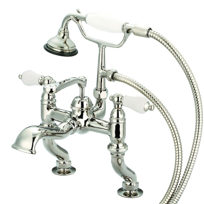 Water Creation Vintage Classic Adjustable Center Deck Mount Tub Faucet With Handheld Shower in Polished Nickel PVD Finish