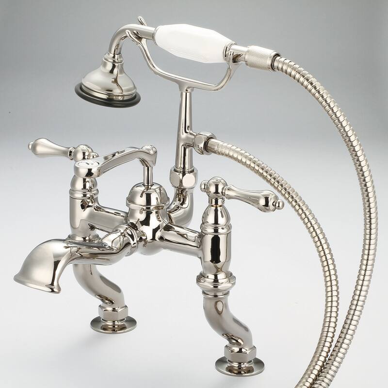 Water Creation Vintage Classic Adjustable Center Deck Mount Tub Faucet With Handheld Shower in Polished Nickel PVD Finish - Lever Handles