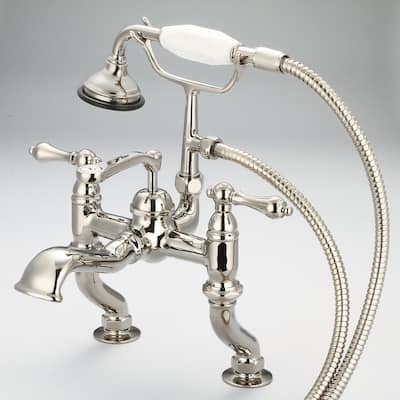 Water Creation Vintage Classic Adjustable Center Deck Mount Tub Faucet With Handheld Shower in Polished Nickel PVD Finish