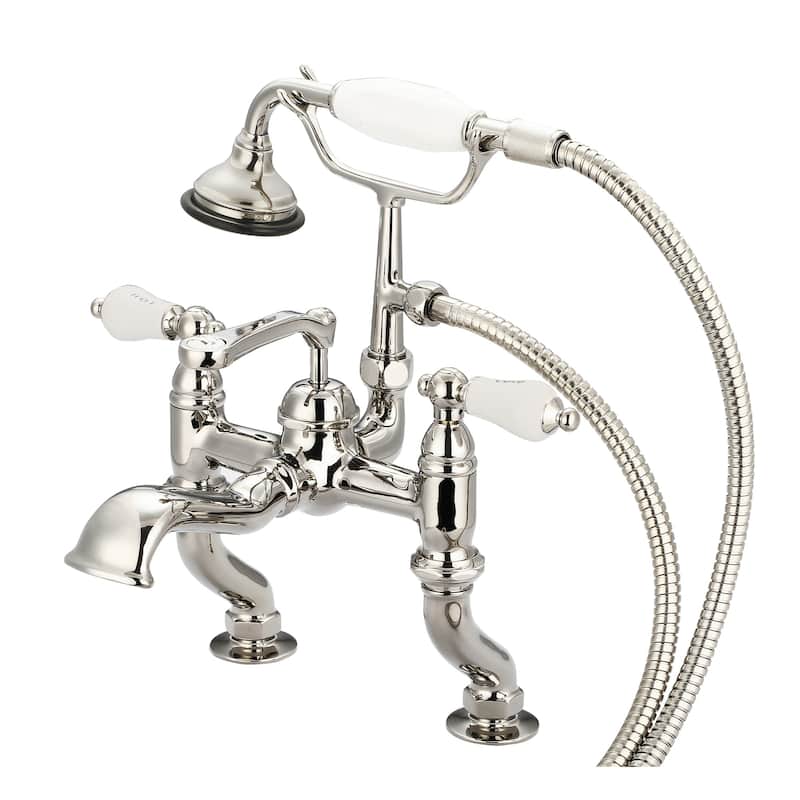 Water Creation Vintage Classic Adjustable Center Deck Mount Tub Faucet With Handheld Shower in Polished Nickel PVD Finish