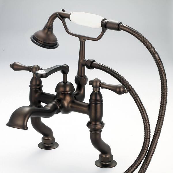 slide 2 of 6, Water Creation Vintage Classic Adjustable Center Deck Mount Tub Faucet with Handheld Shower in Oil Rubbed Bronze Finish Lever Handles