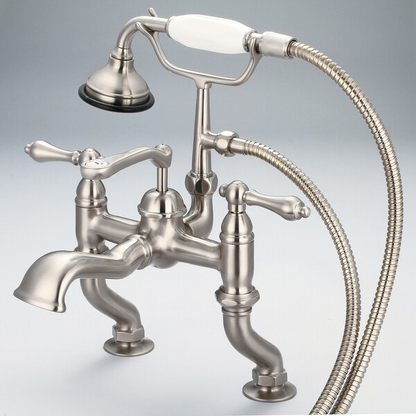 Water Creation Vintage Classic Adjustable Center Deck Mount Tub Faucet with Handheld Shower in Brushed Nickel Finish