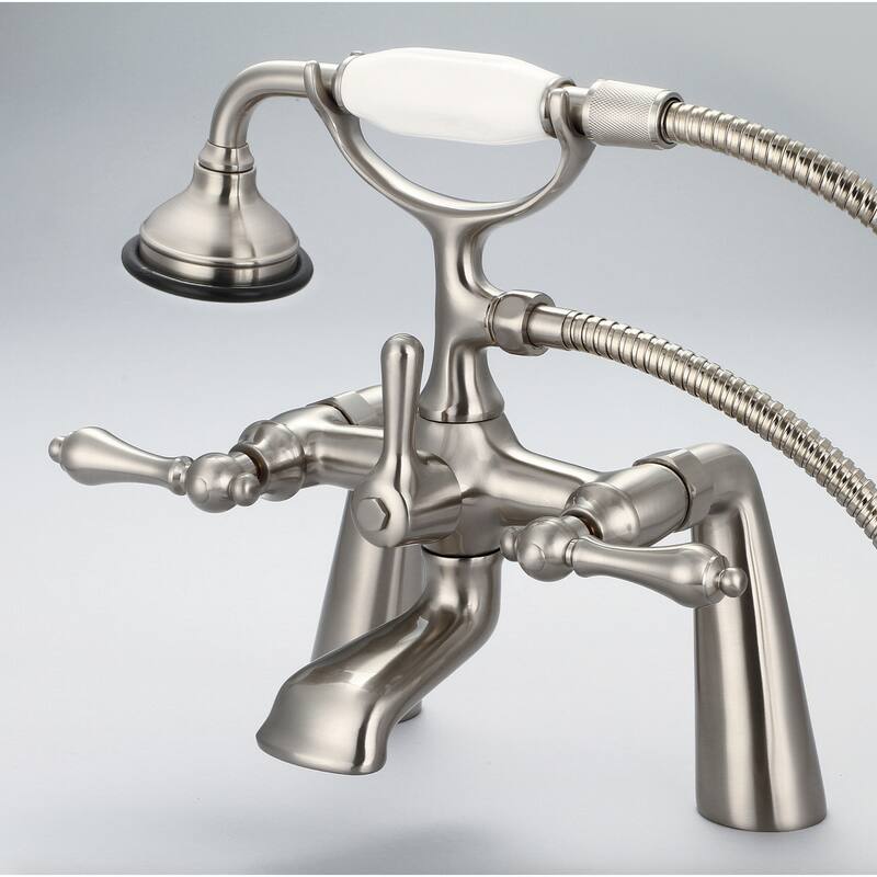 Water Creation Vintage Classic 7-inch Spread Deck Mount Tub Faucet With Handheld Shower in Brushed Nickel Finish