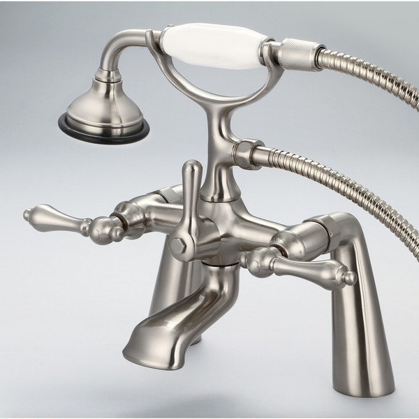 Water Creation Vintage Classic 7-inch Spread Deck Mount Tub Faucet with Handheld Shower in Brushed Nickel Finish
