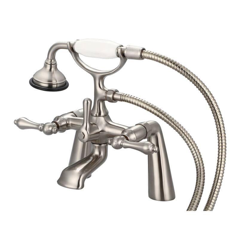 Water Creation Vintage Classic 7-inch Spread Deck Mount Tub Faucet With Handheld Shower in Brushed Nickel Finish