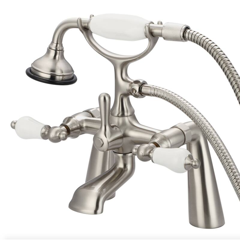 Water Creation Vintage Classic 7-inch Spread Deck Mount Tub Faucet With Handheld Shower in Brushed Nickel Finish