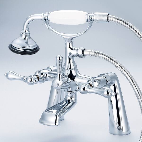 slide 2 of 6, Water Creation Vintage Classic 7-inch Spread Deck Mount Tub Faucet With Handheld Shower in Chrome Finish Lever Handles