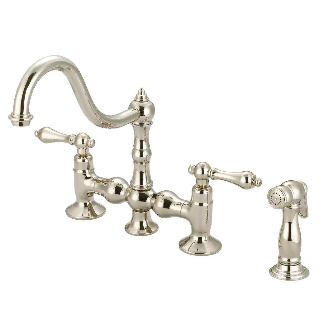 Water Creation Bridge Style Polished Nickel PVD Finish Kitchen Faucet with Side Spray
