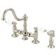 preview thumbnail 2 of 1, Water Creation Bridge Style Polished Nickel PVD Finish Kitchen Faucet with Side Spray hot/cold porcelain lever handle