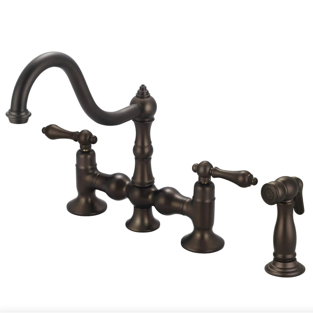 Water Creation Bridge Style Oil Rubbed Bronze Finish Kitchen Faucet with Side Spray