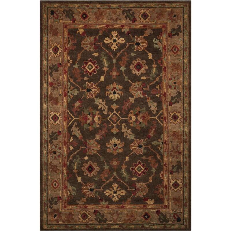 Nourison Tahoe TA10 Hand-knotted Area Rug - Black - Abstract/Oriental - 8' Runner - 2' 3" x 8' - Brown
