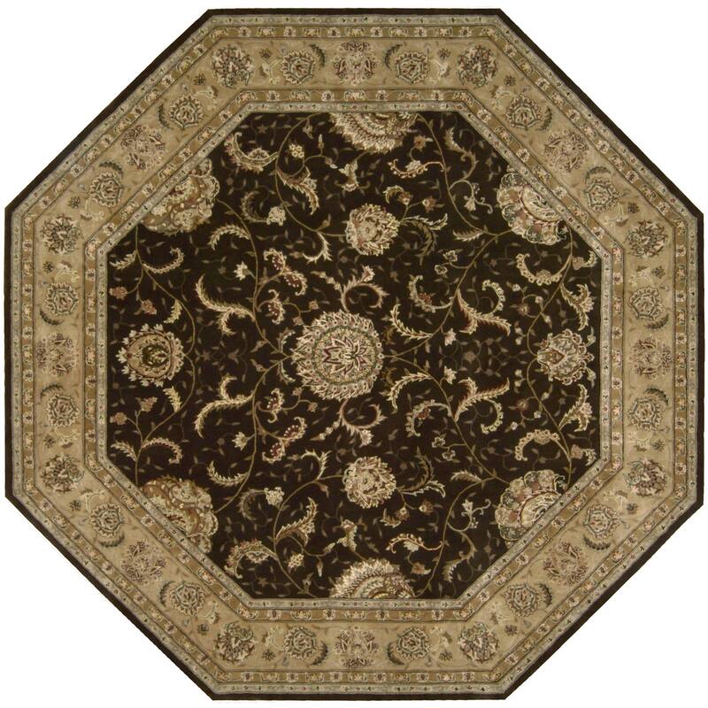 Nourison Hand-tufted Oriental Bordered Wool Area Rug - 10' Octagon - Brown - Octagon
