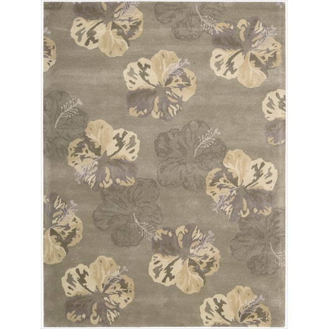 Nourison Lakeside Hand-tufted Hibiscus Area Rug - Beige - 2'3" x 8' Runner - Hand-Tufted - Latex Free - Floral & Botanical - 0.51 - 0.75 inch - Indoor/Handmade - Modern & Contemporary - 8' Runner - Wool/Viscose/Synthetic - N/A