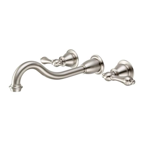 slide 2 of 4, Water Creation Elegant Spout Wall Mount Vessel/Lavatory Faucet in Brushed Nickel Finish Lever Handles
