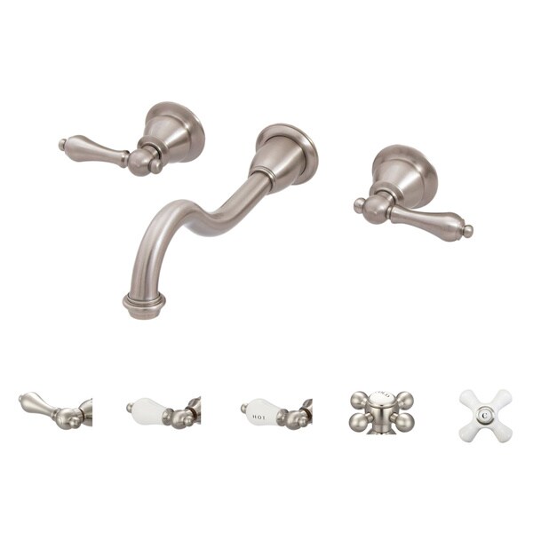 Water Creation Elegant Spout Wall Mount Vessel/Lavatory Faucet in Brushed Nickel Finish