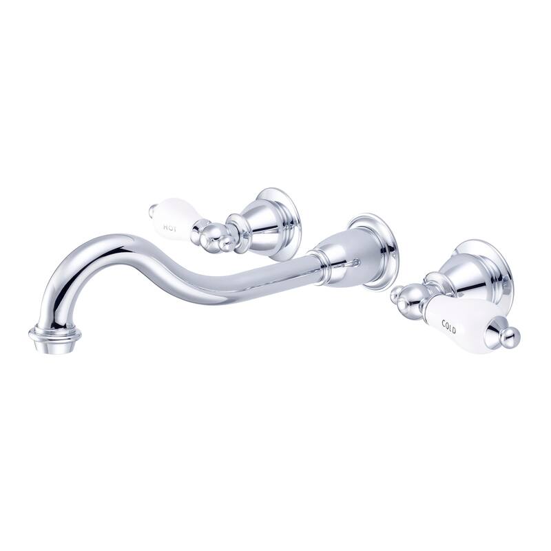 Water Creation Elegant Spout Wall Mount Vessel/Lavatory Faucet in Chrome Finish - Hot and Cold labeled porcelain lever handles
