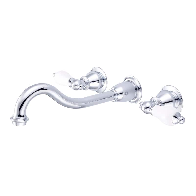 Water Creation Elegant Spout Wall Mount Vessel/Lavatory Faucet in Chrome Finish - Porcelain Lever Handles