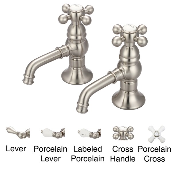 Water Creation Vintage Classic Basin Cocks Lavatory Faucet in Brushed Nickel Finish