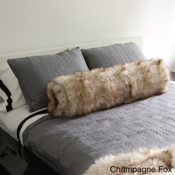 Long-Hair Faux-Fur Bolster Throw Pillow 