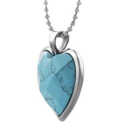 Stainless Steel Turquoise colored Glass Heart Necklace