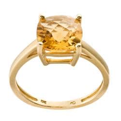 preview thumbnail 2 of 1, 10k Yellow Gold Cushion-cut Citrine Solitaire Ring