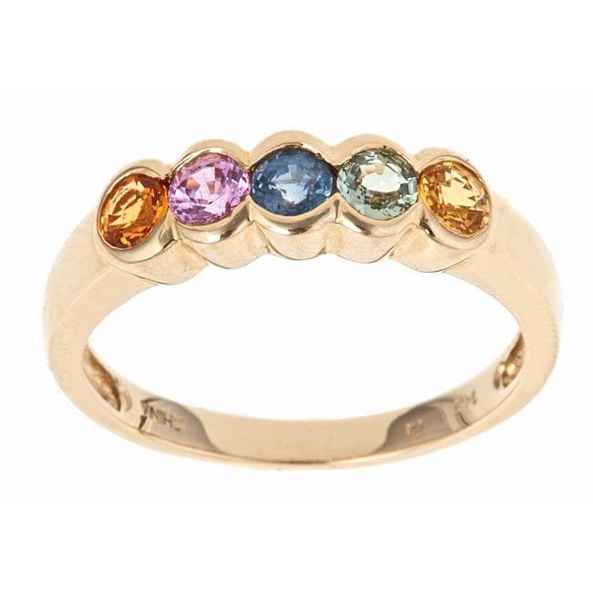 Yach 14k Yellow Gold Multi color Sapphire 5 stone Fashion Ring