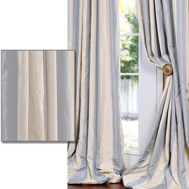Exclusive Fabrics Baby Blue/ Tan Striped Faux Silk Taffeta Curtain Panel