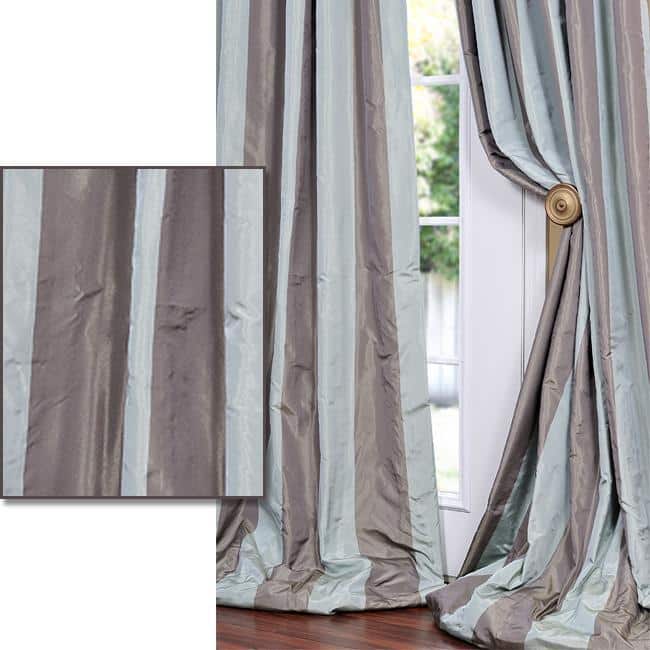 Exclusive Fabrics Mint Green/ Chocolate Striped Faux Silk Taffeta 96-inch Curtain Panel