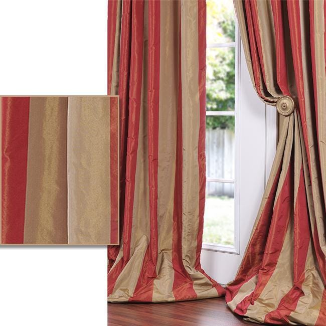 Tan Striped Faux Silk Taffeta 108 Inch Curtain Panel On Tan Striped Faux Silk Taffeta 108 Inch Curtain Panel On